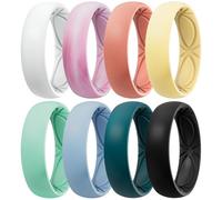 Egnaro 4/5/8 Variety Multipack Ergonomic Breathable Bridal Rings Sets, 6mm Wide - 2mm Thick Rubber Wedding bands women, silicone Rings for her with Half Size, 9.5-10, Silicone, No Gemstone