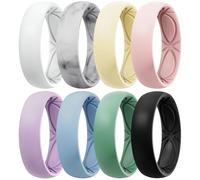 Egnaro 4/5/8 Variety Multipack Ergonomic Breathable Bridal Rings Sets, 6mm Wide - 2mm Thick Rubber Wedding bands women, silicone Rings for her with Half Size, 6.5-7, Silicone, No Gemstone
