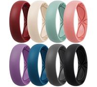 Egnaro 4/5/8 Variety Multipack Ergonomic Breathable Promise Ring, 6mm Wide - 2mm Thick Silicone Wedding Bands Women, Rubber Rings Women with Half Size, 6.5-7(20.70mm), Silicone, No Gemstone