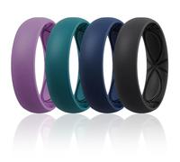 Egnaro 4/5/8 Variety Multipack Ergonomic Breathable Promise Ring, 6mm Wide - 2mm Thick Silicone Wedding Bands Women, Rubber Rings Women with Half Size, 4.5-5(18.46mm), Silicone, No Gemstone