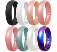 Egnaro 4/5/8 Variety Multipack Ergonomic Breathable Promise Ring, 6mm Wide - 2mm Thick Silicone Wedding Bands Women, Rubber Rings Women with Half Size, 6.5-7(20.70mm), Silicone, No Gemstone