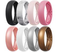Egnaro 4/5/8 Variety Multipack Ergonomic Breathable Promise Ring, 6mm Wide - 2mm Thick Silicone Wedding Bands Women, Rubber Rings Women with Half Size, 11.5-12(24.52mm), Silicone, No Gemstone