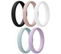 Egnaro Engagement Rings Women, Thin and Stackable Rings Silicone Women Wedding Bands,Rubber Promise Rings for Gift, Anniversary Ring for Work Out- 2.5mm Width - 1.8mm Thick, 7(17.3mm), Silicone, No