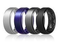 Egnaro Inner Arc Ergonomic Breathable Design, Silicone Rings Mens with Half Sizes, 7 Rings / 6 Rings / 5 Rings / 4 Rings / 1 Ring Rubber Wedding Bands, 8.5mm Wide-2mm Thick, 6.5-7, Silicone, No