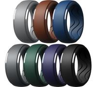Egnaro Men's Silicone Rings 10mm Wide 2.5mm Thick, Rubber Wedding Bands with Inner Arc Ergonomic Breathable Design, 1/4/5/7 Variety Multipack, 5.5-6(16.50mm), Silicone, No Gemstone