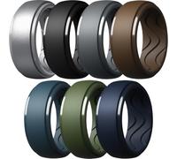 Egnaro Men's Silicone Rings 10mm Wide 2.5mm Thick, Rubber Wedding Bands with Inner Arc Ergonomic Breathable Design, 1/4/5/7 Variety Multipack, 5.5-6(16.50mm), Silicone, No Gemstone