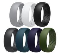 Egnaro Men's Silicone Rings 8mm Wide 2.5mm Thick, Black Elastic Rubber Weeding Bands Breathable Grooves For Gym Workout, 10.5-11, Silicone, No Gemstone