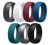 Egnaro Men's Silicone Rings 8mm Wide 2.5mm Thick, Black Elastic Rubber Weeding Bands Breathable Grooves For Gym Workout, 10.5-11, Silicone, No Gemstone