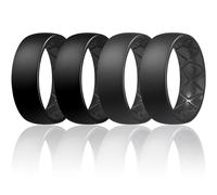 Egnaro Men's Silicone Rings 8mm Wide 2.5mm Thick, Multipack Ergonomic Rubber Wedding Bands For Him, Breathable Grooves For Workout, 8.5-9, Silicone, No Gemstone