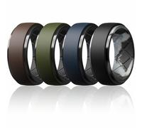 Egnaro Men's Silicone Wedding Rings, 10.5mm Wide 2.8mm Thick Flexible Rubber Bands Comfort Fit for Gym Work Travel Outdoor, Two-tone Breathable Inner Groove Design, 7.5-8, Silicone, No Gemstone