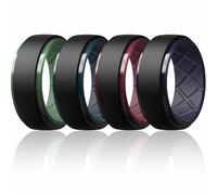 Egnaro Men's Silicone Wedding Rings, 10.5mm Wide 2.8mm Thick Flexible Rubber Bands Comfort Fit for Gym Work Travel Outdoor, Two-tone Breathable Inner Groove Design, 8.5-9, Silicone, No Gemstone