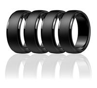 Egnaro Men's Silicone Wedding Rings: Classic Black Step Edge Rubber band 10mm Wide 2.5mm Thick- Hypoallergenic for Gym/Outdoor/Gift(1/4/7 Variety Pack with Half Size), 13.5-14, Silicone, No Gemstone