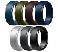 Egnaro Men's Silicone Wedding Rings: Classic Black Step Edge Rubber band 10mm Wide 2.5mm Thick- Hypoallergenic for Gym/Outdoor/Gift(1/4/7 Variety Pack with Half Size), 12.5-13, Silicone, No Gemstone