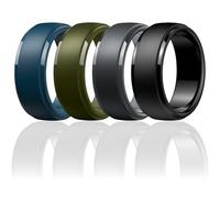 Egnaro Men's Silicone Wedding Rings: Classic Black Step Edge Rubber band 10mm Wide 2.5mm Thick- Hypoallergenic for Gym/Outdoor/Gift(1/4/7 Variety Pack with Half Size), 7.5-8, Silicone, No Gemstone