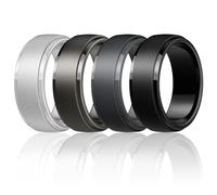 Egnaro Men's Silicone Wedding Rings: Classic Black Step Edge Rubber band 10mm Wide 2.5mm Thick- Hypoallergenic for Gym/Outdoor/Gift(1/4/7 Variety Pack with Half Size), 11.5-12, Silicone, No Gemstone