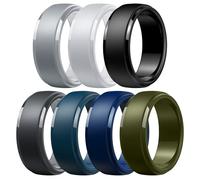 Egnaro Men's Silicone Wedding Rings,Classic Black Step Edge Rubber band, 5.5/6, Silicone, No Gemstone