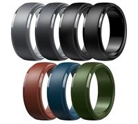 Egnaro Men's Silicone Wedding Rings: Classic Black Style Rubber ring - Hypoallergenic for Gym/Outdoor/Gift(1/4/7 Variety Pack with Half Size), 15.5-16, Silicone, No Gemstone