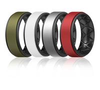 Egnaro Men's Wedding Rings 8mm Wide 2mm Thick Rubber Bands, Breathable and Flexible Step Edge Ring, Variety Multipack 1-7 For Gym Workout Travel Daily Wear, 10.5-11, Silicone, No Gemstone