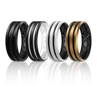 Egnaro Silicone Ring for Him with 2 Layers, Multicolor Rubber Wedding Bands with Air Flow Grooves-1/4/6/7 Variety Multipack, 8-8.5(21.02mm), Silicone, No Gemstone