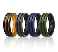 Egnaro Silicone Ring for Him with 2 Layers, Multicolor Rubber Wedding Bands with Air Flow Grooves-1/4/6/7 Variety Multipack, 8-8.5(21.02mm), Silicone, No Gemstone