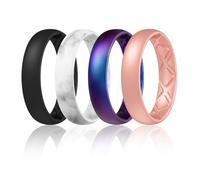 Egnaro Silicone Ring Women, Inner Arc Ergonomic Breathable Design Womens Silicone Wedding Ring, 4mm Width,1.5mm Thickness Rubber Wedding Bands Women,7 Rings,4 Rings,Silicone, No Gemstone