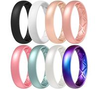 Egnaro Silicone Ring Women, Inner Arc Ergonomic Breathable Design Womens Silicone Wedding Ring, 4mm Width,1.5mm Thickness Rubber Wedding Bands Women,7 Rings,4 Rings, Silicone, No Gemstone