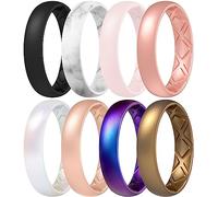 Egnaro Silicone Ring Women, Inner Arc Ergonomic Breathable Design Womens Silicone Wedding Ring, 4mm Width,1.5mm Thickness Rubber Wedding Bands Women,7 Rings,4 Rings, Rubber,Silicone