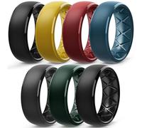 Egnaro Silicone Rings for Him, 1/4/6 Multipack Mens Wedding Bands with Breathable Design, Rubber Rings Men - 8.5mm Wide 2.5mm Thick, 9(18.9mm), Silicone, No Gemstone