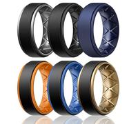 Egnaro Silicone Rings for Men 1/4/5/6/7 Multipack of Breathable Mens Silicone Rubber Wedding Rings Bands - Step Edge, 7.5-8, Silicone, No Gemstone