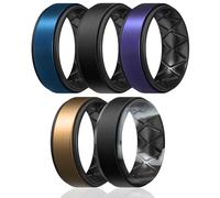 Egnaro Silicone Rings for Men 1/4/5/6/7 Multipack of Breathable Mens Silicone Rubber Wedding Rings Bands - Step Edge, 7.5-8, Silicone, No Gemstone
