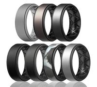 Egnaro Silicone Rings for Men 1/4/5/6/7 Multipack of Breathable Mens Silicone Rubber Wedding Rings Bands - Step Edge, 14.5-15, Silicone, No Gemstone