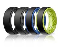 Egnaro Silicone Rings for Men 1/4/5/6/7 Multipack of Breathable Mens Silicone Rubber Wedding Rings Bands - Step Edge, 8.5-9, Silicone, No Gemstone