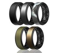 Egnaro Silicone Rings for Men 1/4/5/6/7 Multipack of Breathable Mens Silicone Rubber Wedding Rings Bands - Step Edge, 8.5-9, Silicone, No Gemstone
