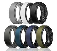 Egnaro Silicone Rings for Men 1/4/5/6/7 Multipack of Breathable Mens Silicone Rubber Wedding Rings Bands - Step Edge, 8.5-9, Silicone, No Gemstone