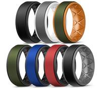 Egnaro Silicone Rings for Men 1/4/5/6/7 Multipack of Breathable Mens Silicone Rubber Wedding Rings Bands - Step Edge, 14.5-15, Silicone, No Gemstone