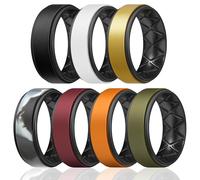 Egnaro Silicone Rings for Men 1/4/5/6/7 Multipack of Breathable Mens Silicone Rubber Wedding Rings Bands - Step Edge, SETR-Black Black,White Black,Gold Black,Grey Camo Black,Maroon Black,Orange Black
