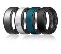 Egnaro Silicone Rings for Men 1/4/5/6/7 Multipack of Breathable Mens Silicone Rubber Wedding Rings Bands - Step Edge, SETT-Dark Silver Black,Marble Black,Dark Blue Black,Black Black, 15.5-16, silicone