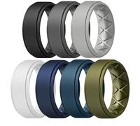 Egnaro Silicone Wedding Rings Mens, Inner Arc Breathable Design Silicone Rings for Men, 7 Rings / 4 Rings / 1 Ring Step Edge Rubber Wedding Engagement Bands Comfort for Workout, 8mm Wide-2mm Thick, 14