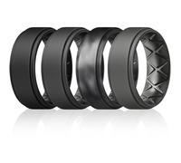 Egnaro Silicone Wedding Rings Mens, Inner Arc Breathable Design Silicone Rings for Men, 7 Rings / 4 Rings / 1 Ring Step Edge Rubber Wedding Engagement Bands Comfort for Workout, 8mm Wide-2mm Thick, 15