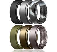 Egnaro Silicone Wedding Rings Mens, Inner Arc Breathable Design Silicone Rings for Men, 7 Rings / 4 Rings / 1 Ring Step Edge Rubber Wedding Engagement Bands Comfort for Workout, 8mm Wide-2mm Thick, 7