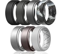 Egnaro Silicone Wedding Rings Mens, Inner Arc Breathable Design Silicone Rings for Men, 7 Rings / 4 Rings / 1 Ring Step Edge Rubber Wedding Engagement Bands Comfort for Workout, 8mm Wide-2mm Thick, 16