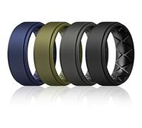 Egnaro Silicone Wedding Rings Mens, Inner Arc Breathable Design Silicone Rings for Men, 7 Rings / 4 Rings / 1 Ring Step Edge Rubber Wedding Engagement Bands Comfort for Workout, 8mm Wide-2mm Thick, 11