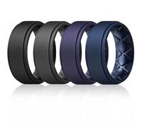 Egnaro Silicone Wedding Rings Mens, Inner Arc Breathable Design Silicone Rings for Men, 7 Rings / 4 Rings / 1 Ring Step Edge Rubber Wedding Engagement Bands Comfort for Workout, 8mm Wide-2mm Thick, 10