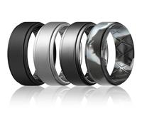 Egnaro Silicone Wedding Rings Mens, Inner Arc Breathable Design Silicone Rings for Men, 7 Rings / 4 Rings / 1 Ring Step Edge Rubber Wedding Engagement Bands Comfort for Workout, 8mm Wide-2mm Thick, 16