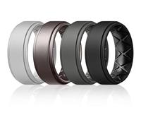 Egnaro Silicone Wedding Rings Mens, Inner Arc Breathable Design Silicone Rings for Men, 7 Rings / 4 Rings / 1 Ring Step Edge Rubber Wedding Engagement Bands Comfort for Workout, 8mm Wide-2mm Thick, 16