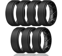 Egnaro Silicone Wedding Rings Mens, Inner Arc Breathable Design Silicone Rings for Men, 7 Rings / 4 Rings / 1 Ring Step Edge Rubber Wedding Engagement Bands Comfort for Workout, 8mm Wide-2mm Thick, 13