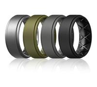 Egnaro Silicone Wedding Rings Mens, Inner Arc Breathable Design Silicone Rings for Men, 7 Rings / 4 Rings / 1 Ring Step Edge Rubber Wedding Engagement Bands Comfort for Workout, 8mm Wide-2mm Thick, 11