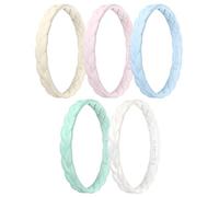 Egnaro Thin Silicone Anniversary Rings:2.5mm Wide - 2mm Thick Woven Design Statement Rubber Wedding bands Women,2-5 Variety Multipack, 8.5-9, Silicone, No Gemstone