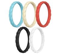 Egnaro Thin Silicone Anniversary Rings:2.5mm Wide - 2mm Thick Woven Design Statement Rubber Wedding bands Women,2-5 Variety Multipack, 6.5-7, Silicone, No Gemstone