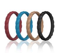 Egnaro Thin Silicone Anniversary Rings:2.5mm Wide - 2mm Thick Woven Design Statement Rubber Wedding bands Women,2-5 Variety Multipack, 6.5-7, Silicone, No Gemstone